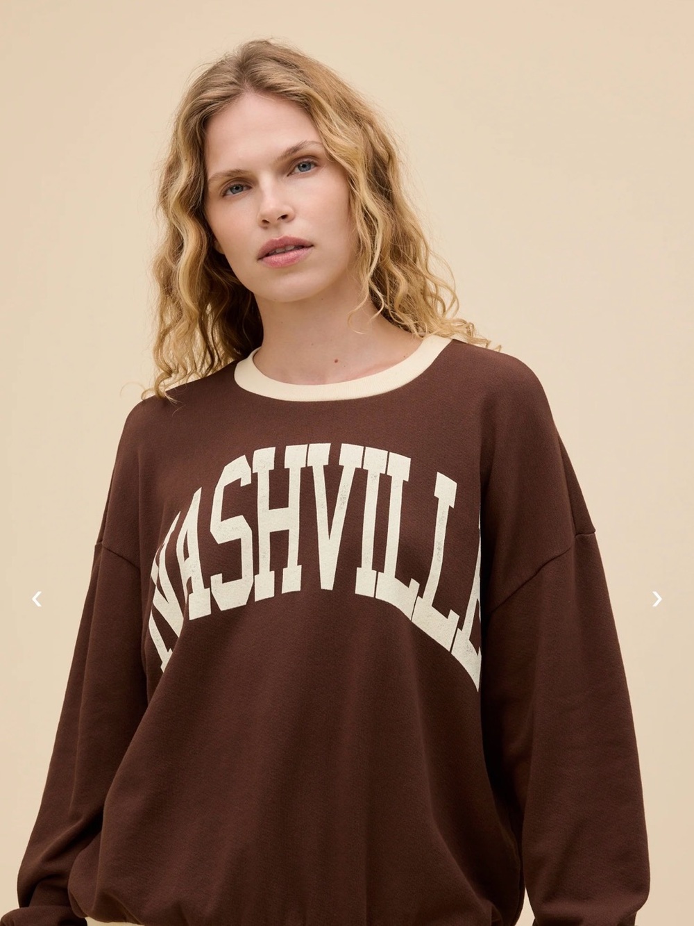 Relaxed Brown 'Nashville' Crewneck Sweatshirt with Cream Trim